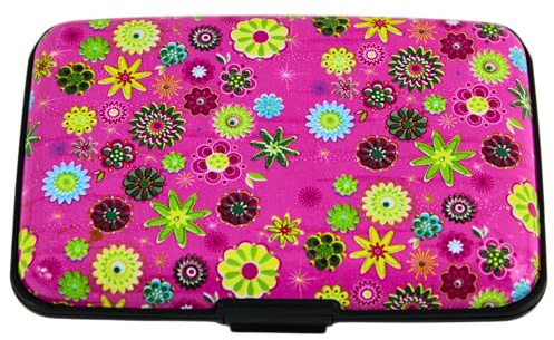 UK Phoenix Slim Aluminium RFID Card Holder Wallet for Women, Lightweight Hard Case Credit Card Holder with 6 Expandable Pockets, Anti-Theft RFID Protection ID Business Card etc (Pink Flowers)