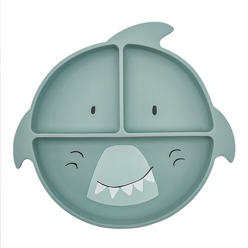 Trixie - Assiette en Silicone avec Ventouse et Compartiments pour Bébé et Enfant - Mr. Shark
