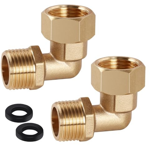 Bubuny 2 Pezzi Gomito in Ottone 90° G1/2”, Filettatura e Esterna Interna 1/2, Raccordo in Ottone Angolare, Angolo in Ottone DN15 90° per Acqua Potabile e Sistemi di Riscaldamento Centralizzato
