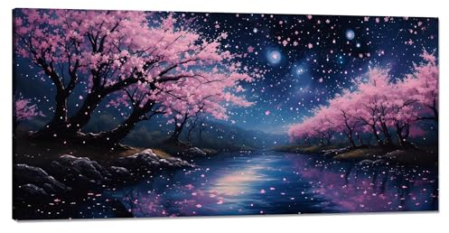 Pintar por Numeros Cielo estrellado Pintar por Numeros Adultos Flores cerezo Paint by Numbers Niños 60x120cm Kit de Pintura al Óleo de Lienzo DIY Manualidades Adultos para Decor Hogar Sin Marco Q-766