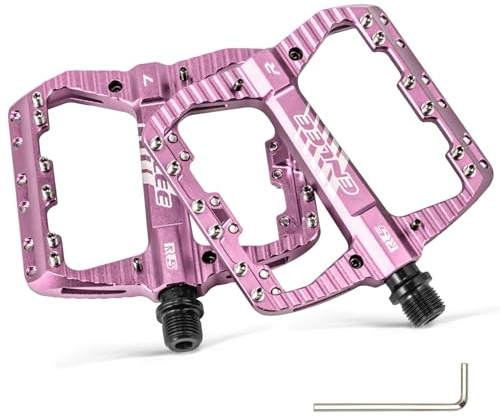 ENLEE Mountainbike-Pedale, flach, leicht, 3 versiegelte Lager, Aluminium, Metall, 9/16 Zoll, wasserdicht, rosa, MTB-Pedale, flach mit abnehmbaren Anti-Rutsch-Nägeln für Erwachsene, Mountainbike