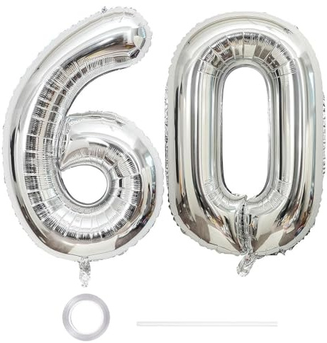 GoldRock XXL Luftballon 60 Geburtstag Deko Silber, 40 Zoll Ballon Deko 60 Geburtstag Frau Mann, Zahlen Luftballons Geburtstage 60, Geburtstagsdeko 60 Jahre,Folienballon 60 für Jubiläum,60 Luftballon