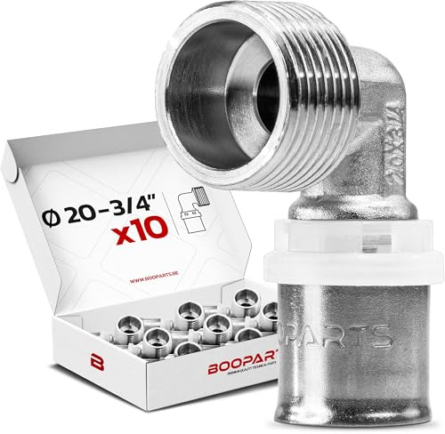 BOOPARTS – 10 Stück Pressfitting Winkel 20x2 mm x 3/4 Zoll Außengewinde TH Kontur | 90 Grad Übergangswinkel für Mehrschichtverbundrohr