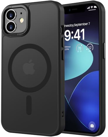 KPPIT für iPhone 11 Hülle, Kompatibel mit MagSafe, Schwarz | Eingebauter Magnetring, Militärschutz Stoßfest Kratzfest Haltbarkeit, Durchscheinend Rückseite