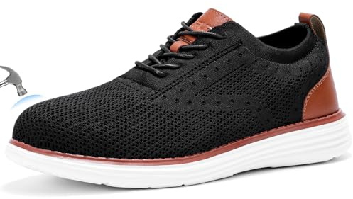 Furuian Steel Toe Shoes for Men Safety Shoes for Men Casual Dress Work Sneakers Lightweight Steel Toe Work Sneakers Comfortable Safety Tennis Oxfords Black
