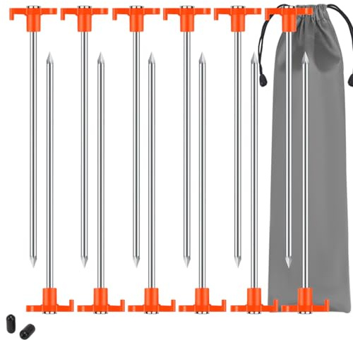 12 Pack Tent Pegs Metal Heavy Duty Camping Pegs Awning Pegs, Strong Tent Peg Ground Peg Rock Peg for Hard Standing, Tents, Tarpaulin, Camping Equipment, Outdoor Use(Orange, 20cm)