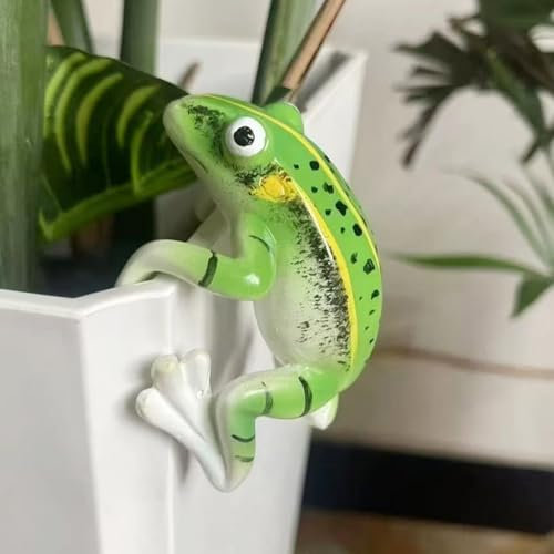 FONDUO Garten Frosch Figuren Deko Hängend Statue, Gartendeko Ornament für Draußen Wetterfest, Harz Gartenfiguren Miniteich Deko, Teichdeko Kantenhocker Frösche für Blumentopf Garten (Frosch)