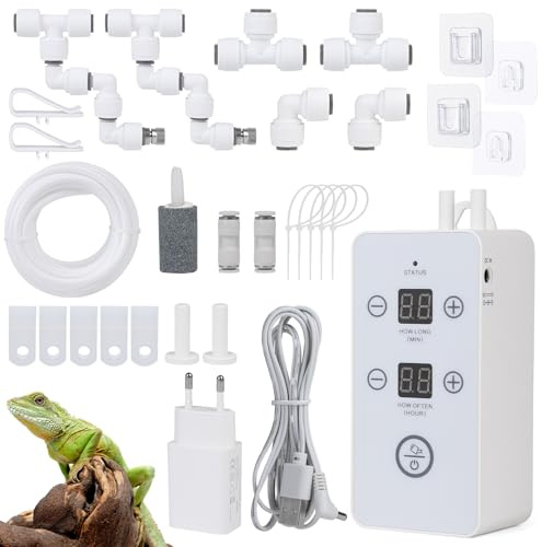 CPROSP Beregnungsanlage Terrarium Smart, Reptilien Luftbefeuchter mit Timer, Vernebler Terrarium mit Sprühdüsen 360 °, Benebelungssystem für Regenwald Terrarien, Amphibien, Reptilien, Pflanzen