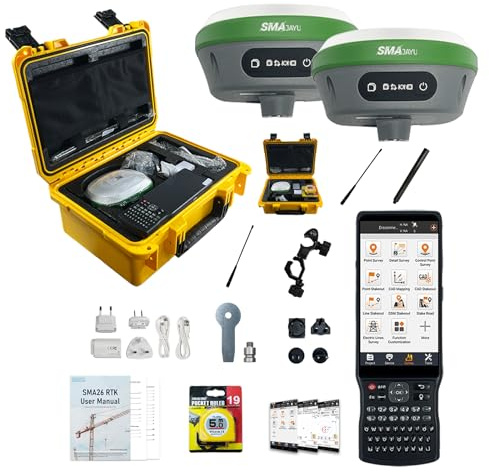 Equipo de topografía GNSS RTK SMA26 Pro Rover&Base con colector, Funciona como estación Base para Drones, 4G/BT/IMU/CORS/NOAA, Alcance UHF de 5-15 km, sin cuota de suscripción, GPS para topografía