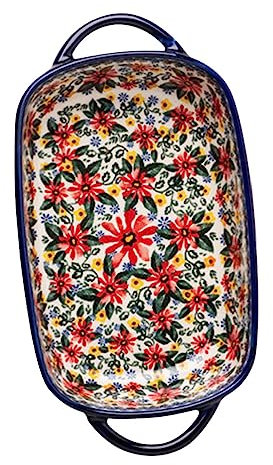 MUCKLILY Bandeja Para Hornear De Cerámica Asas Dobles Molde Para Hornear Rectangular De Tamaño Medio Material Cerámico Resistente Hogar Apto Para Horno y Microondas Fuente Decorativa Para Servir
