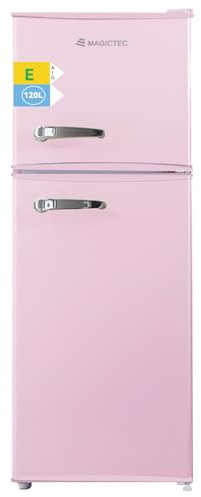 magictec Frigorífico retro con congelador | 120 l (88 l/32 l) | Low Frost | Combinación frigorífico-congelador | Diseño vintage | Iluminación LED | Rosa