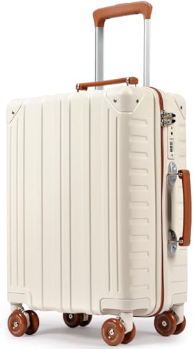 Tavoxda 20 Carry on Cabin Suitcase PC Super Lightweight Hard Shell Luggage with TSA Lock and 4 Dual Spinner Wheel for Women, White