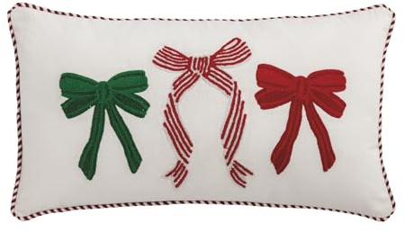 Mud Pie Christmas Bow Whimsy Embroidered Pillow