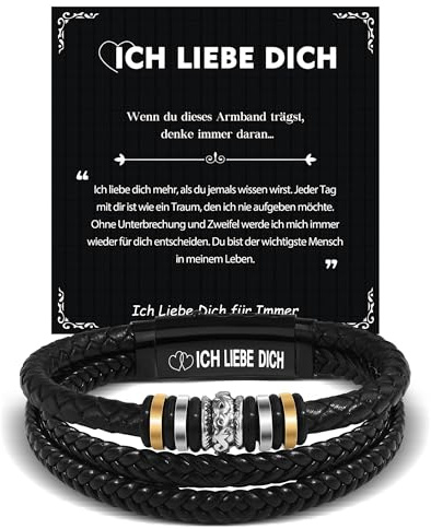 YELUWA Ich Liebe Dich Geschenke für Männer, Armband Herren, Lederarmband | Vatertagsgeschenk Abschlussgeschenk Jahrestag Geschenk 18-60 Geburtstagsgeschenk für Ehemann Sohn Freund Enkel Neffe Papa Opa