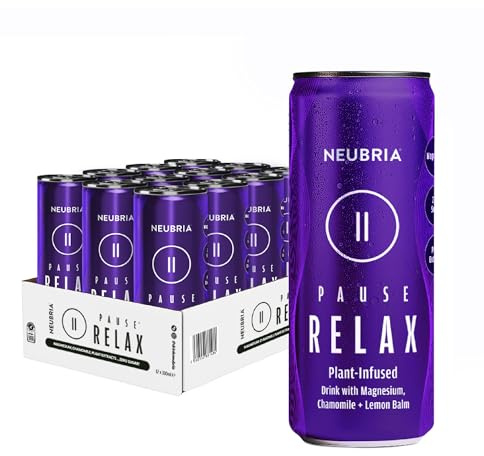 Neubria Pause Relax Magnesium Drink | L-Theanine, Chamomile & Lemon Balm | Sugar Free Relaxation Drink | Calm & Sleep Support | Vegan | 12 x 330ml Cans (Raspberry Ice)
