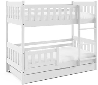 Masseno Kinderbett Lucia 80x160 Weiß mit Stauraum, Bodenbett mit Rausfallschutz & Lattenrost für Jungen und Mädchen