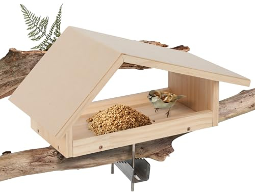 Vogelhaus mit Ständer Wetterfest, Vogelhaus Balkon aus Holz, Vogelfutterhaus mit Edelstahl-Balkonhalterung, Vogelfutterspender für Balkon und Garten, Vogelhäuschen für Wildvögel (Vogelhaus+Rahmen)