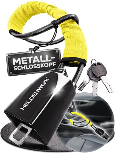 HELDENWERK® Lenkradkralle für Auto & Wohnmobil Lenkradschloss aus Metall | Universelle Passform, Multilayer-Stahlseil, Massives Metallgehäuse, 3 Sicherheitsschlüssel, Manipulationssicheres Schloss