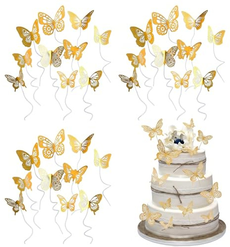 30 Stück Goldener Schmetterlinge Torten Deko, Tortendeko, Tortendeko Schmetterling, Tortendeko Geburtstag Schmetterling, Cupcake Topper, Tortendeko Geburtstag Mädchen, Geburtstagsfeier Dekoration