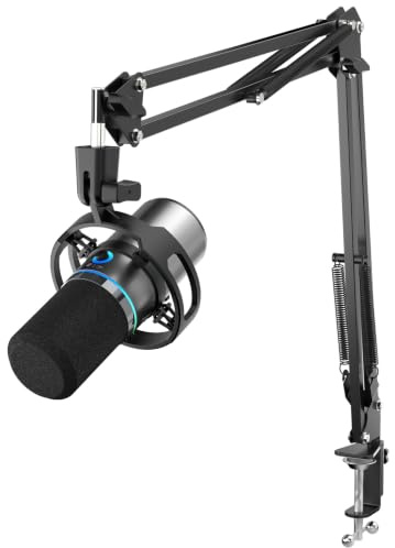 Ko-Star XLR/USB Dynamic Microphone Set, RGB Podcast Microphone with Boom Arm, Software, Mute Button, Gain Control, for PC Gaming, Streaming, Recording, PS4/5 Mac Mixer, etc.Black
