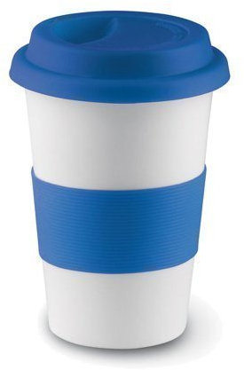 eBuyGB Insulated Takeaway Travel Mug with Silicone Lid, Ceramic, Blue, 400 ml