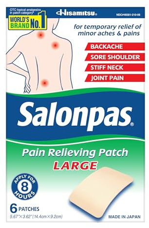 Salonpas Pain Relieving Patch, Large, 6 Count, for Back, Neck, Shoulder, Knee Pain and Muscle Soreness, 8 Hour Pain Relief