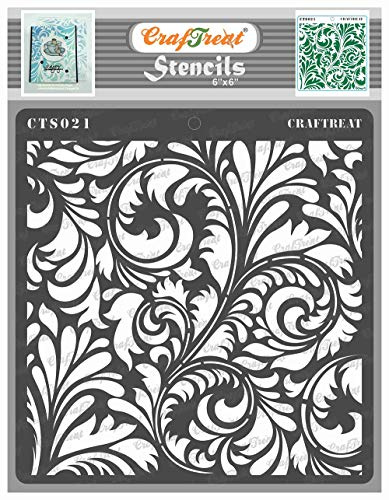 CrafTreat Reusable Floral Stencils for Painting on Wood, Wall, Canvas, Paper, Furniture, Fabric, Floor & Tile – Flourish Wall Stencil 6x6 Inch (2pcs) DIY Art and Craft Home Decor Stencil