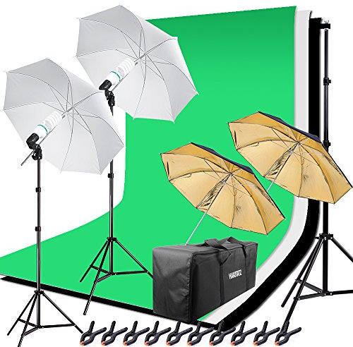 HAKUTATZ® Hintergrund Fotostudio Set 5-in-1 Reflektor Fotoschirm Fotoleinwand Fotografie Lampenstativ Greenscreen mit Ständer Set YouTube Equipment Zubehör