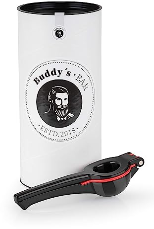Buddy's Bar - Exprimidor de limón/lima, exprimidor de aluminio de calidad, apto para lavavajillas, negro y rojo y 21 cm de largo para una para una fuerza de compresión óptima