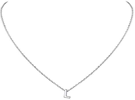 Suplight Silber Kette 925 mit Buchstabe L Anhänger platiniert minimalistische Initiale Schlüsselbein Kette für Damen Mädchen 1,5mm 45cm Collier Schmuck Geschenk für Geburtstag Jahrestag