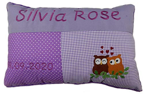Momelie Lila Schmusekissen * Kuschelkissen * Eulen * mit Namen Bestickt * ca. 25 * 40 cm groß * SK-li_0069