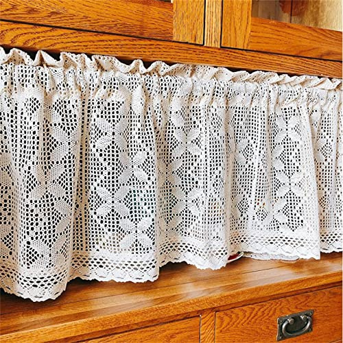 CULASIGN Scheibengardine Kurzgardine, Cáfe Vorhänge, Landhausstil Hohl Blumen-Stickerei Muster Gardine, Vintage Spitze Häkelgardine Bistrogardine (Größe: W150xH45cm)