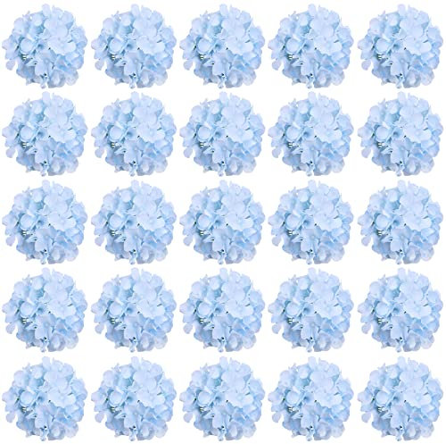 FagusHome 30 cabezas de hortensia de seda, flores artificiales y tallos flores de hortensias falsas para decoración del hogar y boda (azul)