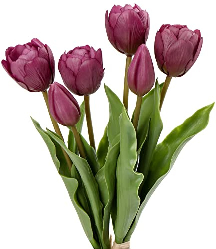 Oairse 4 Tulpen und 2 Tulpenknospen Kunstblumen Echtes Gefühl, künstliche Latex-Tulpen, Blumensträuße, Tischarrangements, Geschenk für Zuhause, Büro, Party, Hochzeit, Geburtstag, Garten