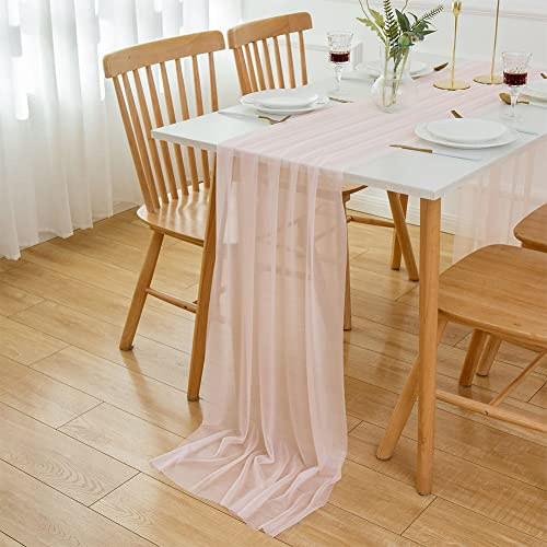AOKSUNOVA Chiffon Tischläufer Tischdeko Hochzeit Dekostoff Rosa