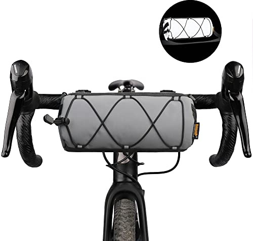 Rhinowalk Bike Handlebar Bag - Front Bag with Shoulder Strap for Road & Mountain Bikes (Reflective Grey)