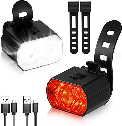 Flintronic Lampe LED de Vélo, Lumière Vélo Rechargeable Avant et Arrière, Kit Éclairage Vélo Éclairage USB Antichoc Impermeable Phare Lampe LED de Vélo pour VTT VTC Cycliste Poussette