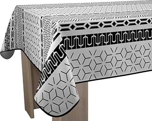 Le Linge de Jules Nappe Anti-Taches Graphic - Rectangle 150 x 200 cm, Noir, Blanc