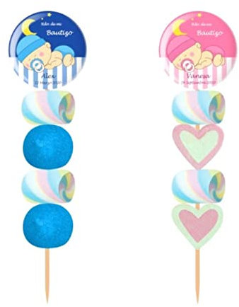 Lote de 30 Originales Brochetas de Golosinas Personalizables Chapa Alfiler Bautizo(A Elegir). Recuerdos. Detalles y Regalos para Fiestas de Cumpleaños, Bodas, Bautizos.DC. (NIÑO)