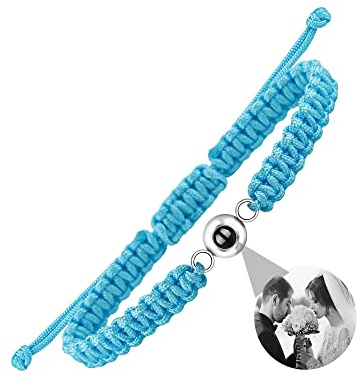 Nergaebe Personalisiertes Foto Armband mit Bild im Inneren Personalisiertes Fotoprojektions-Armband Türkis Kreis Foto-Armbänder im Inneren für Frauen/Männer/Paare/Freunde