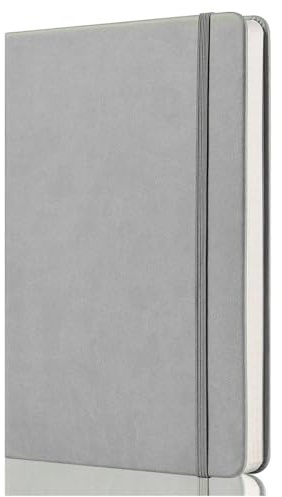 GDMLUP Bullet Journal Pointillé – Carnet de Notes Pointillé A5-120gsm Papier, 172 Pages, Végane cuir Relié avec Point Journal, Poche arrière, 2 Rubans de Marc, Gris Clair