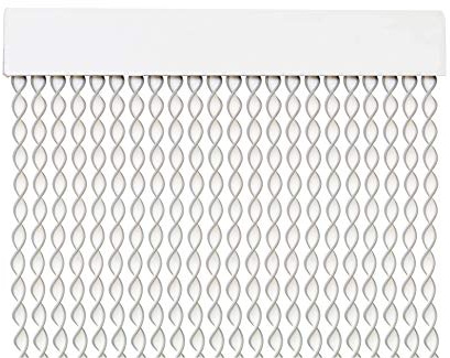MERCURY TEXTIL Cortina para Puerta Tiras PVC 200x120cm，Cortina para Puerta Exterior，10 Color (Blanco+Filo Gris R3)