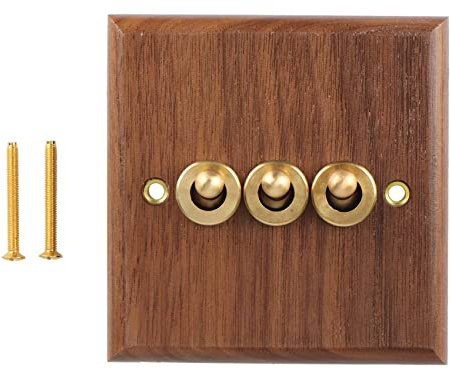 Oewnvmd Retro American Industrial Style Light Switch Socket, Solid Wood Brass Toggle Switch Plate, Antique Home Stay Switch(3)