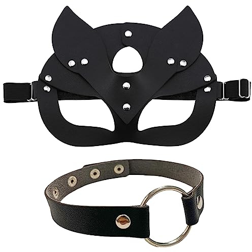 BDSHUNBF Lot de 2 masques de chat pour femme, masque pour chat, en cuir, vénitien masque pour adulte pour carnaval Halloween masqué Noël fête Cosplay