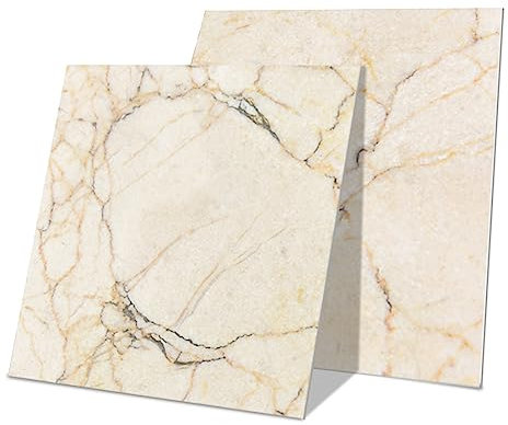 Hiseng Fliesenaufkleber, Marmor Stil Wasserdicht Ölfest Stickerfliesen Mosaik Marmor Deko Selbstklebende Fliesenfolie für Badezimmer Wohnzimmer Küche, 20x20cm (Khaki,48 Stück)