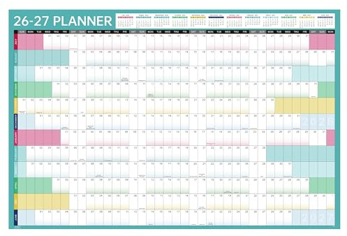 Yearly Wall Calendar 2026-2027 - Wall Calendar 2026-2027, Jul. 2026 - Jun. 2027, 26-27 Yearly Calendar with Julian Dates, Thick Paper, Round Sticks, 34.9 x 23.1(Open) - Colorful