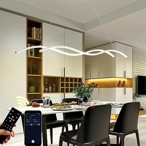 Lampe à LED suspendue LED Table à manger Moderne dimmable Design Spirale Suspension avec télécommande Chambre à coucher Salle à manger Lustre réglable en hauteur Éclairage décoratif (L90cm 28W, Blanc)