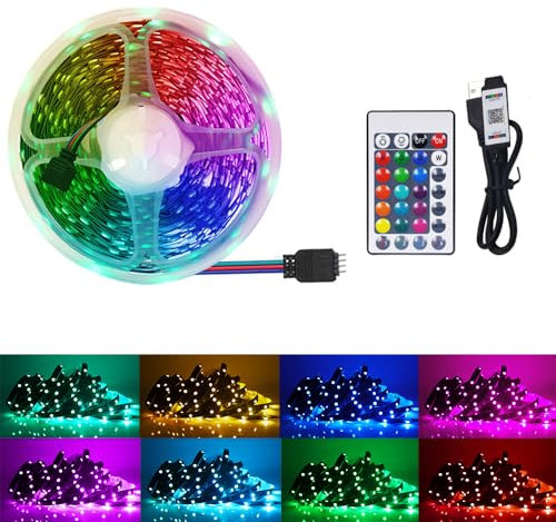 KISUFU 5V Luz de tira USB RGB LED, 30leds/m 5050 Luces de Tira LED con App y Mando a Distancia,Sincronización con Música cinta de luz para El hogar Decoración.