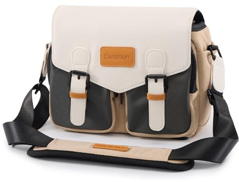 Cwatcun Camera Shoulder Bag Compact Camera Case, Small Waterproof Camera Messenger Bag with Tripod Holder, Travel Photography Bag for Canon, Nikon, Sony, Fuji DSLR/SLR/Mirrorless Camera, Lens