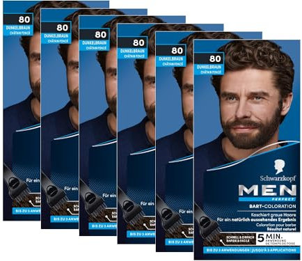 Schwarzkopf Men Perfect Bart-Coloration 80 Natur Schwarz-Braun Stufe 2 (6x 30 ml), Bartfärbemittel zum Kaschieren grauer Haare für ein natürlich aussehendes Ergebnis, schnelle Anwendung